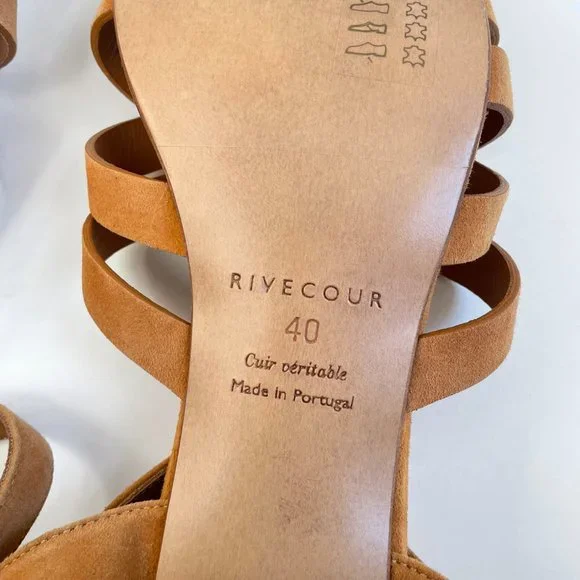 Rivecour Suede Sandals Brown Tan Leather $222 NEW Cross Stack Heel Block Ankle - Picture 11 of 12